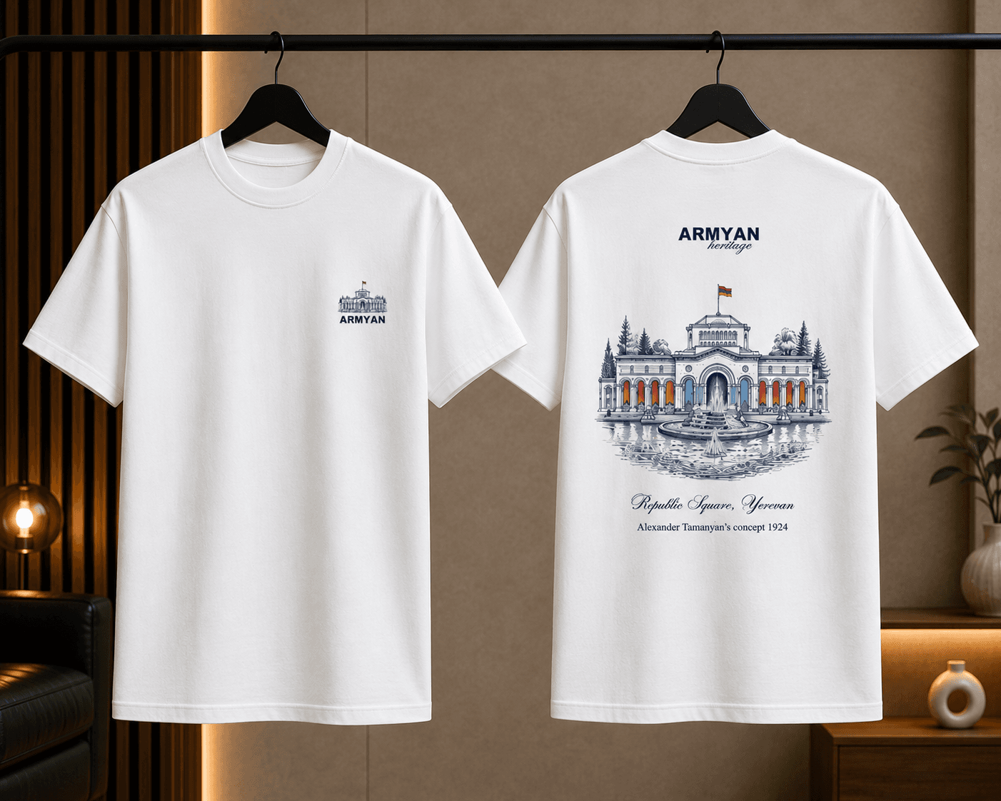 ARMYAN heritage t-shirts on rack — Republic Square collection