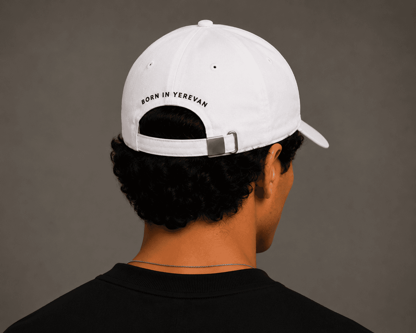 ARMYAN Logo Cap in white — back with Born in Yerevan text